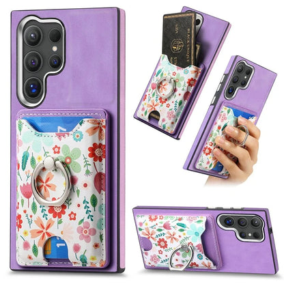 E4 for Samsung Galaxy S24 Ultra Case Leather Coated TPU Pattern Phone Cover with Ring Holder