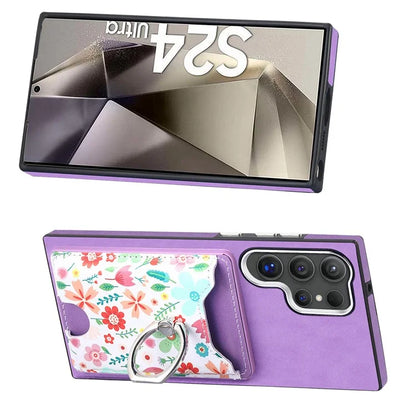 E4 for Samsung Galaxy S24 Ultra Case Leather Coated TPU Pattern Phone Cover with Ring Holder