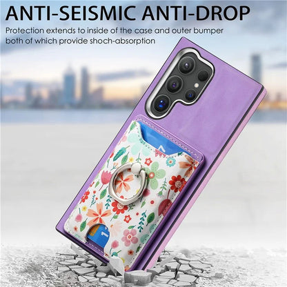 E4 for Samsung Galaxy S24 Ultra Case Leather Coated TPU Pattern Phone Cover with Ring Holder