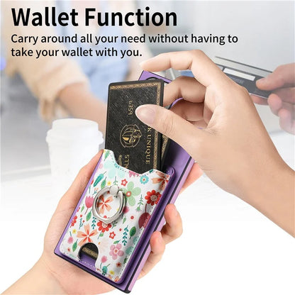 E4 for Samsung Galaxy S24 Ultra Case Leather Coated TPU Pattern Phone Cover with Ring Holder