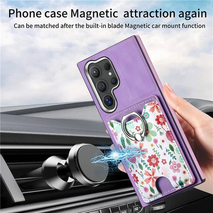 E4 for Samsung Galaxy S24 Ultra Case Leather Coated TPU Pattern Phone Cover with Ring Holder