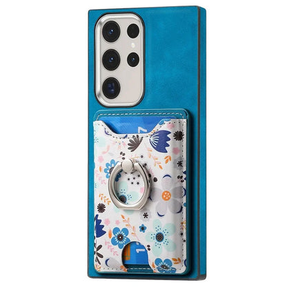E4 for Samsung Galaxy S22 Ultra 5G Case with Card Holder Leather Coated TPU Kickstand Phone Cover