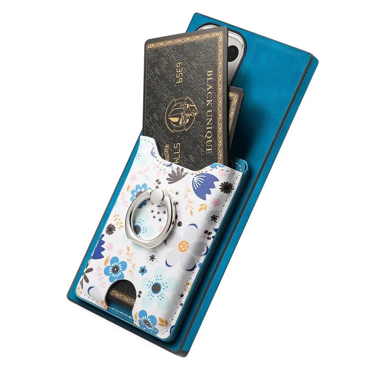 E4 for Samsung Galaxy S22 Ultra 5G Case with Card Holder Leather Coated TPU Kickstand Phone Cover