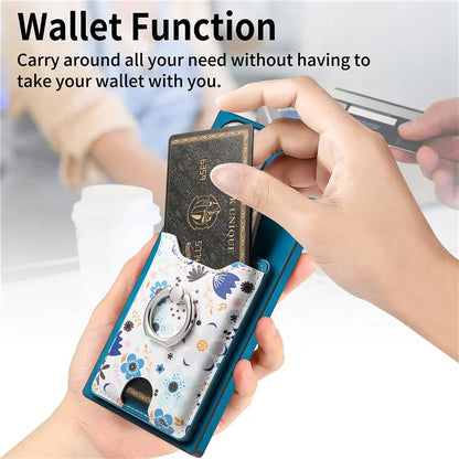 E4 for Samsung Galaxy S22 Ultra 5G Case with Card Holder Leather Coated TPU Kickstand Phone Cover