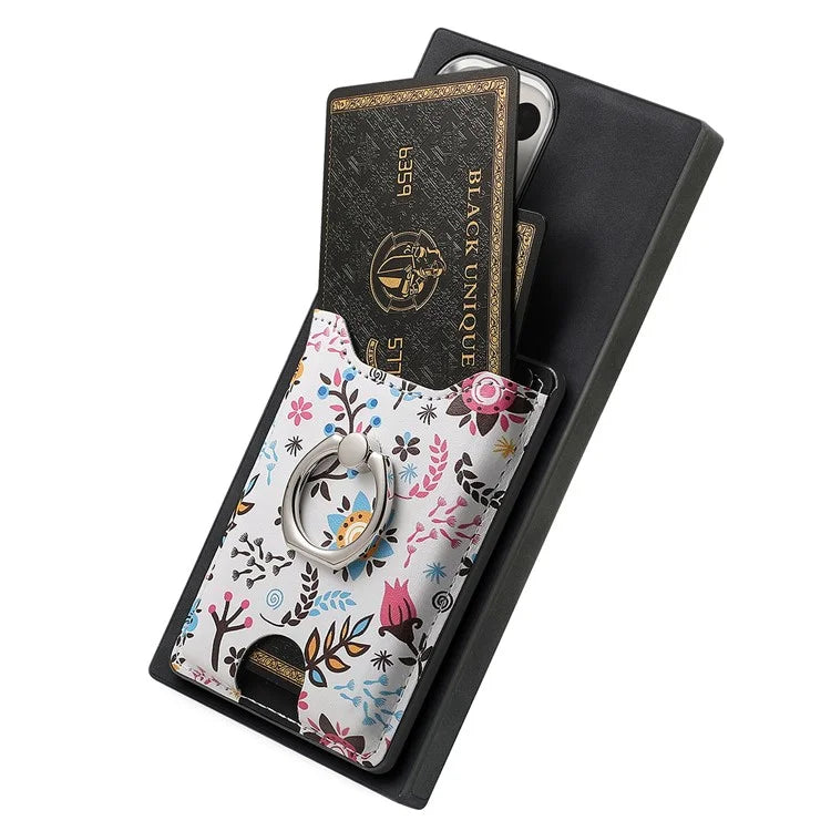 E4 for Samsung Galaxy S22 Ultra 5G Case with Card Holder Leather Coated TPU Kickstand Phone Cover