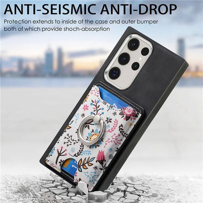 E4 for Samsung Galaxy S22 Ultra 5G Case with Card Holder Leather Coated TPU Kickstand Phone Cover