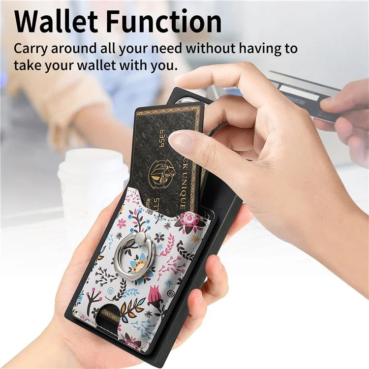 E4 for Samsung Galaxy S22 Ultra 5G Case with Card Holder Leather Coated TPU Kickstand Phone Cover