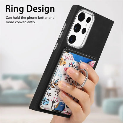 E4 for Samsung Galaxy S22 Ultra 5G Case with Card Holder Leather Coated TPU Kickstand Phone Cover