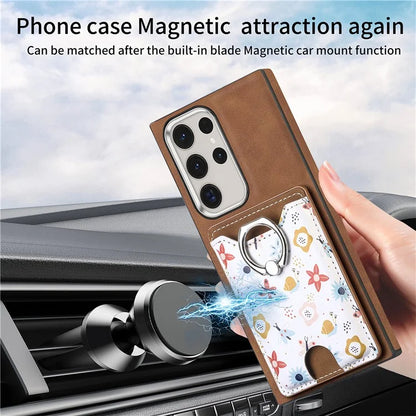 E4 for Samsung Galaxy S22 Ultra 5G Case with Card Holder Leather Coated TPU Kickstand Phone Cover