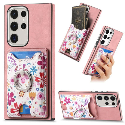 E4 for Samsung Galaxy S22 Ultra 5G Case with Card Holder Leather Coated TPU Kickstand Phone Cover