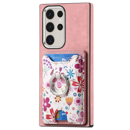 E4 for Samsung Galaxy S22 Ultra 5G Case with Card Holder Leather Coated TPU Kickstand Phone Cover