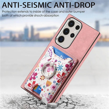 E4 for Samsung Galaxy S22 Ultra 5G Case with Card Holder Leather Coated TPU Kickstand Phone Cover