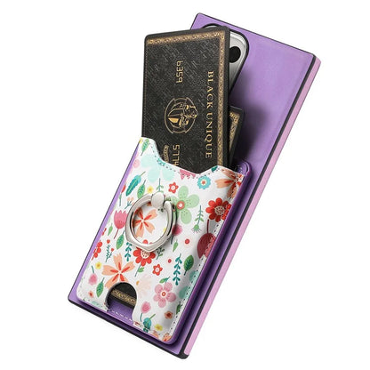 E4 for Samsung Galaxy S22 Ultra 5G Case with Card Holder Leather Coated TPU Kickstand Phone Cover