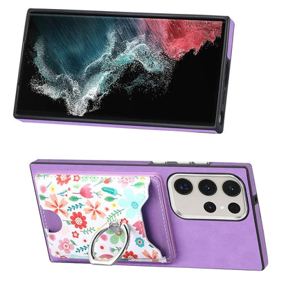 E4 for Samsung Galaxy S22 Ultra 5G Case with Card Holder Leather Coated TPU Kickstand Phone Cover