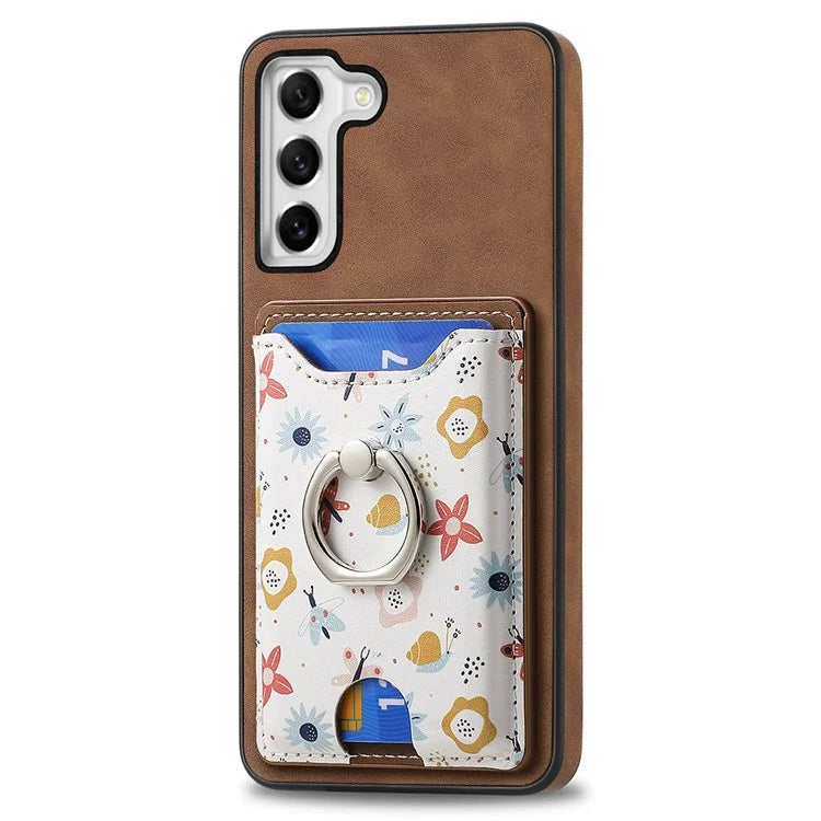 E4 for Samsung Galaxy S21 FE 5G Case Kickstand Leather Coated TPU Pattern Back Cover