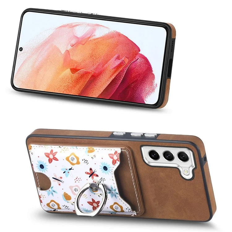 E4 for Samsung Galaxy S21 FE 5G Case Kickstand Leather Coated TPU Pattern Back Cover