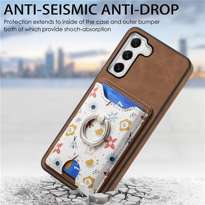 E4 for Samsung Galaxy S21 FE 5G Case Kickstand Leather Coated TPU Pattern Back Cover