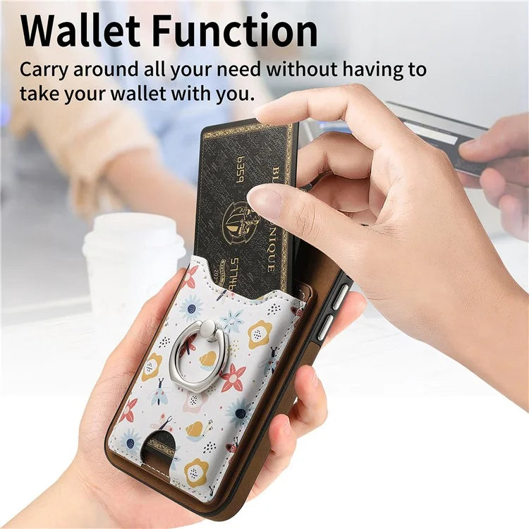 E4 for Samsung Galaxy S21 FE 5G Case Kickstand Leather Coated TPU Pattern Back Cover