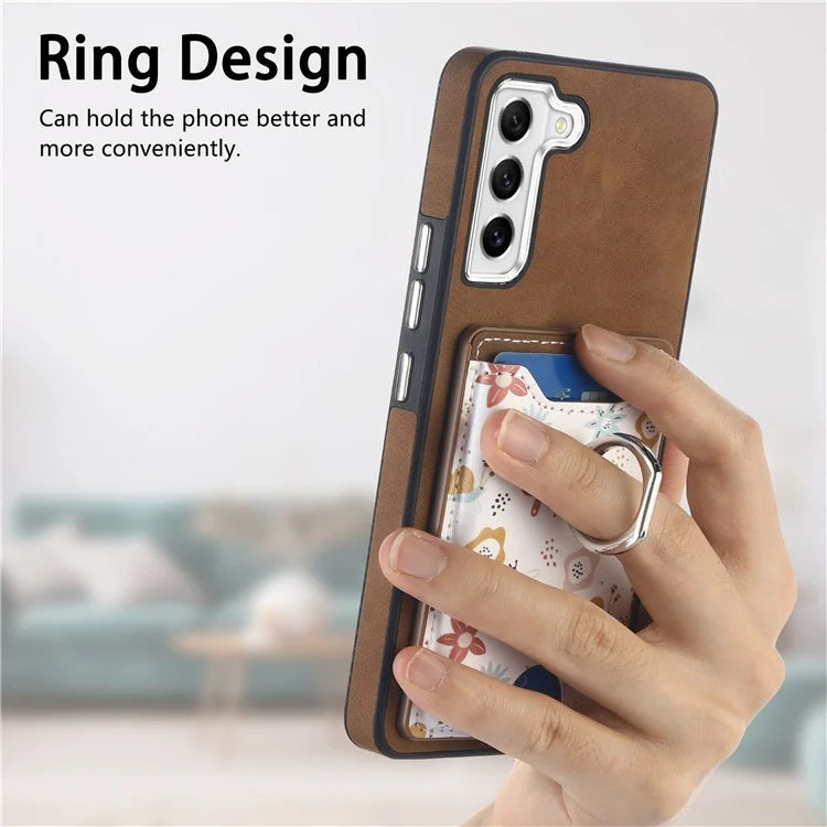 E4 for Samsung Galaxy S21 FE 5G Case Kickstand Leather Coated TPU Pattern Back Cover