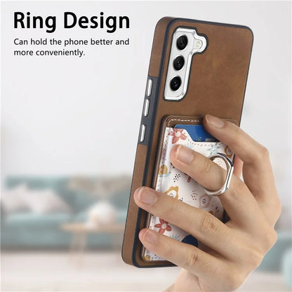 E4 for Samsung Galaxy S21 FE 5G Case Kickstand Leather Coated TPU Pattern Back Cover