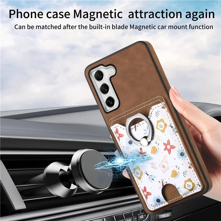 E4 for Samsung Galaxy S21 FE 5G Case Kickstand Leather Coated TPU Pattern Back Cover