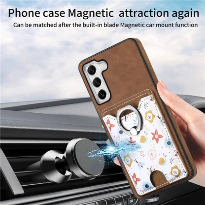E4 for Samsung Galaxy S21 FE 5G Case Kickstand Leather Coated TPU Pattern Back Cover