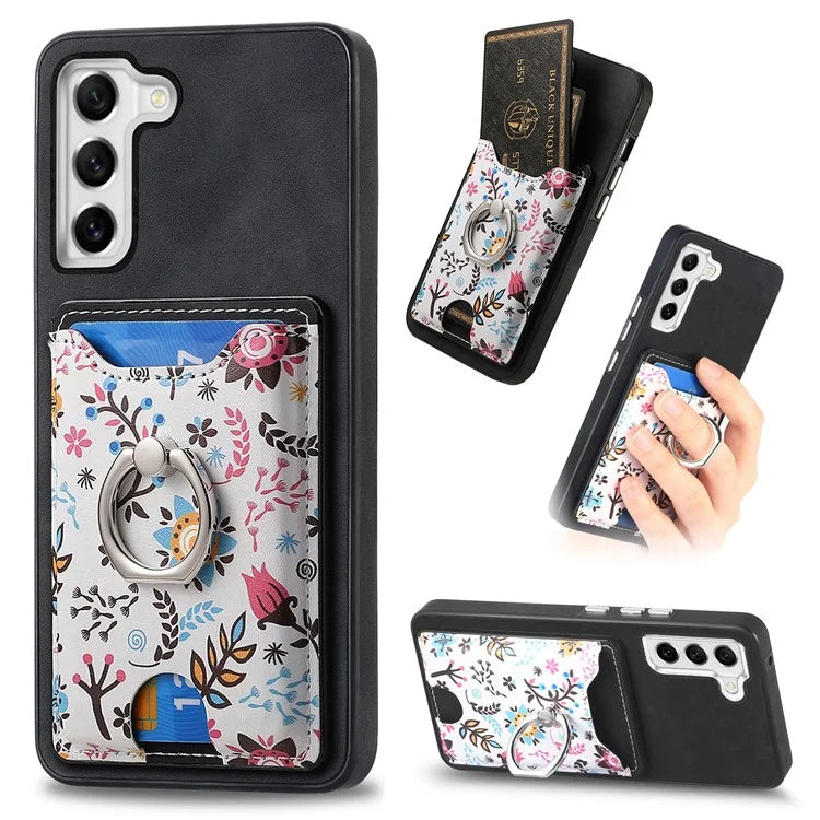 E4 for Samsung Galaxy S21 FE 5G Case Kickstand Leather Coated TPU Pattern Back Cover