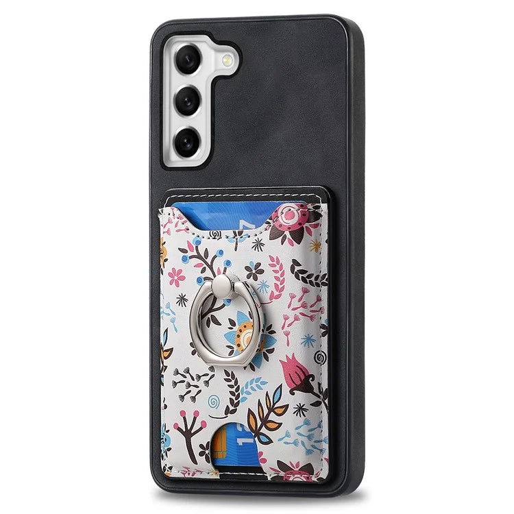 E4 for Samsung Galaxy S21 FE 5G Case Kickstand Leather Coated TPU Pattern Back Cover