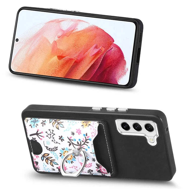 E4 for Samsung Galaxy S21 FE 5G Case Kickstand Leather Coated TPU Pattern Back Cover