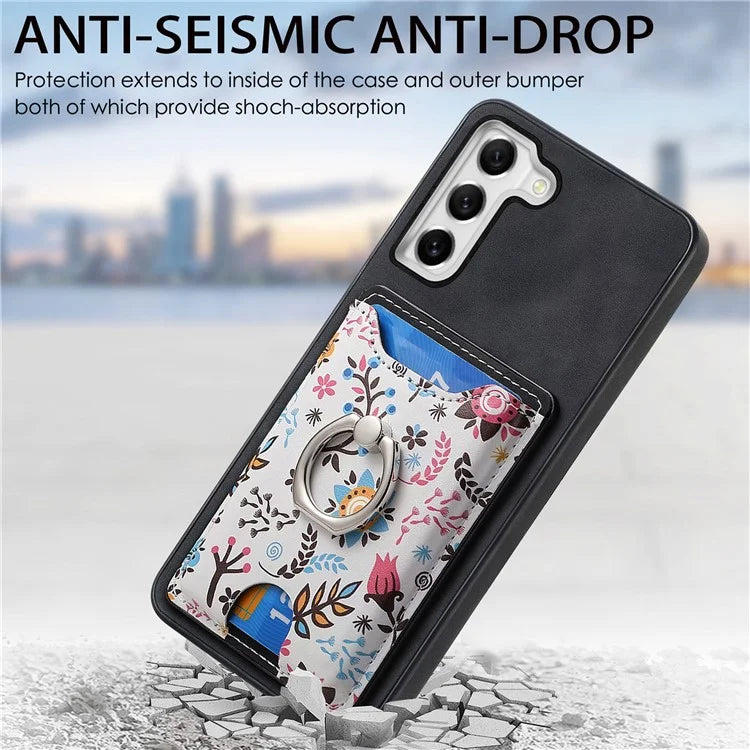 E4 for Samsung Galaxy S21 FE 5G Case Kickstand Leather Coated TPU Pattern Back Cover