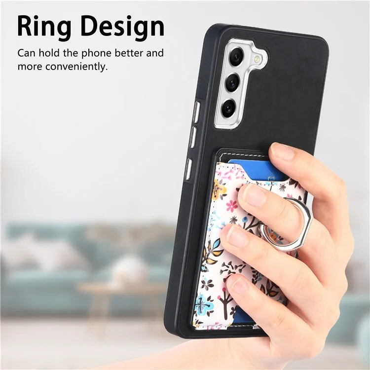 E4 for Samsung Galaxy S21 FE 5G Case Kickstand Leather Coated TPU Pattern Back Cover