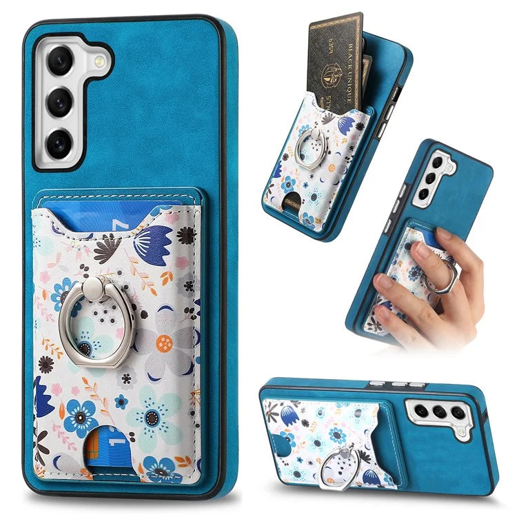 E4 for Samsung Galaxy S21 FE 5G Case Kickstand Leather Coated TPU Pattern Back Cover