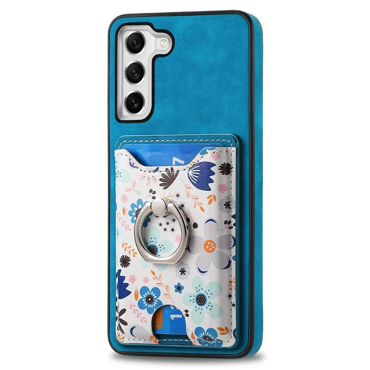 E4 for Samsung Galaxy S21 FE 5G Case Kickstand Leather Coated TPU Pattern Back Cover