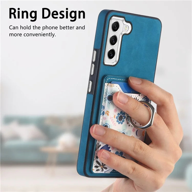 E4 for Samsung Galaxy S21 FE 5G Case Kickstand Leather Coated TPU Pattern Back Cover