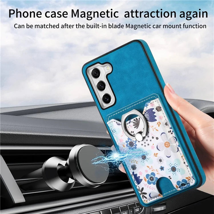 E4 for Samsung Galaxy S21 FE 5G Case Kickstand Leather Coated TPU Pattern Back Cover