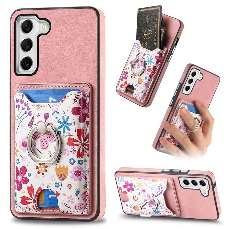 E4 for Samsung Galaxy S21 FE 5G Case Kickstand Leather Coated TPU Pattern Back Cover