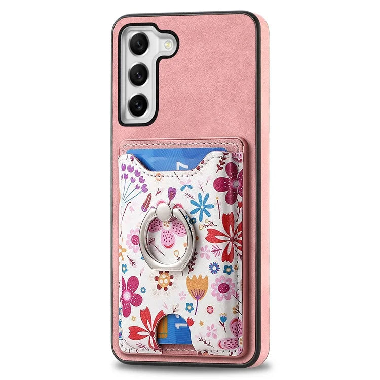 E4 for Samsung Galaxy S21 FE 5G Case Kickstand Leather Coated TPU Pattern Back Cover
