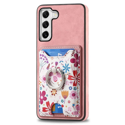 E4 for Samsung Galaxy S21 FE 5G Case Kickstand Leather Coated TPU Pattern Back Cover