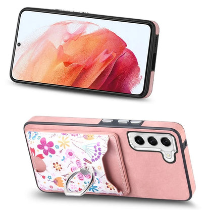 E4 for Samsung Galaxy S21 FE 5G Case Kickstand Leather Coated TPU Pattern Back Cover