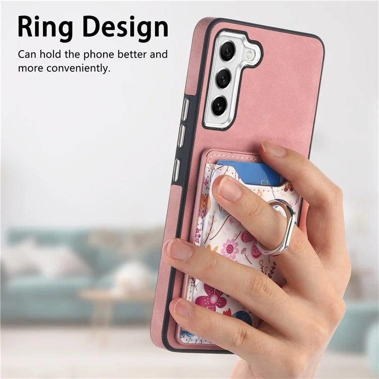 E4 for Samsung Galaxy S21 FE 5G Case Kickstand Leather Coated TPU Pattern Back Cover