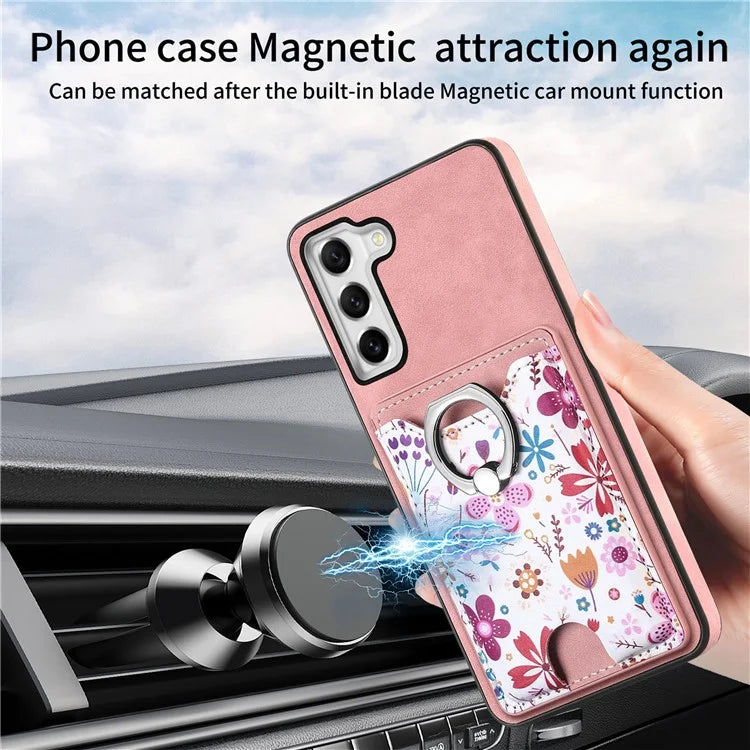 E4 for Samsung Galaxy S21 FE 5G Case Kickstand Leather Coated TPU Pattern Back Cover
