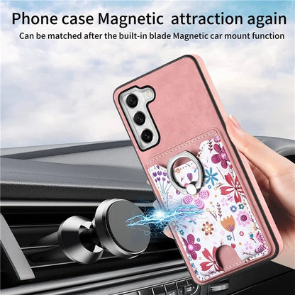 E4 for Samsung Galaxy S21 FE 5G Case Kickstand Leather Coated TPU Pattern Back Cover