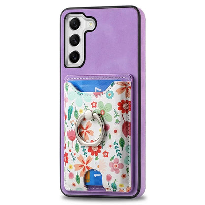 E4 for Samsung Galaxy S21 FE 5G Case Kickstand Leather Coated TPU Pattern Back Cover