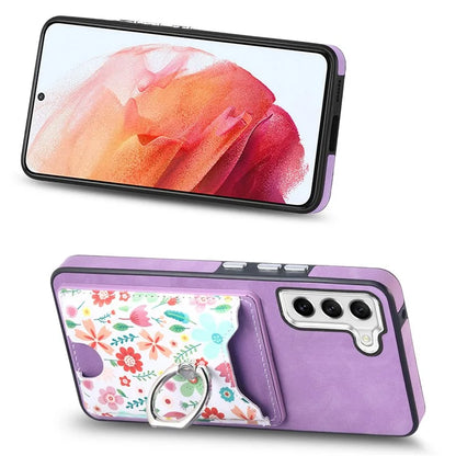 E4 for Samsung Galaxy S21 FE 5G Case Kickstand Leather Coated TPU Pattern Back Cover