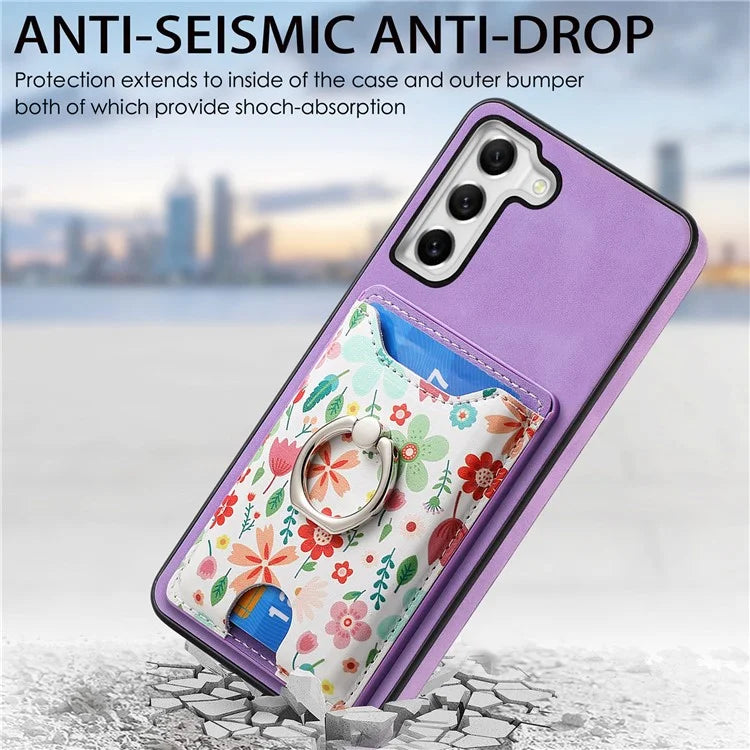 E4 for Samsung Galaxy S21 FE 5G Case Kickstand Leather Coated TPU Pattern Back Cover