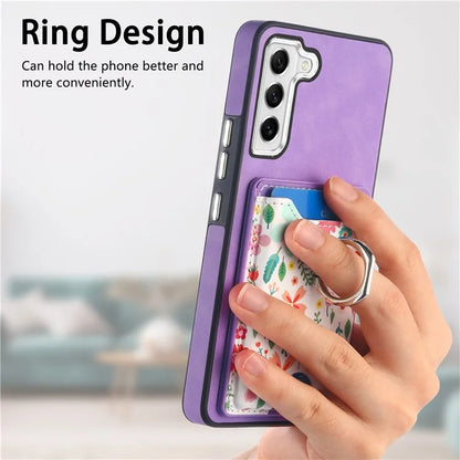 E4 for Samsung Galaxy S21 FE 5G Case Kickstand Leather Coated TPU Pattern Back Cover