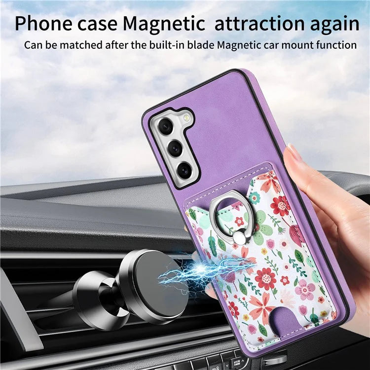 E4 for Samsung Galaxy S21 FE 5G Case Kickstand Leather Coated TPU Pattern Back Cover