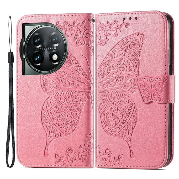 For OnePlus 12 5G Case PU Leather Butterfly Pattern Magnetic Flip Phone Cover