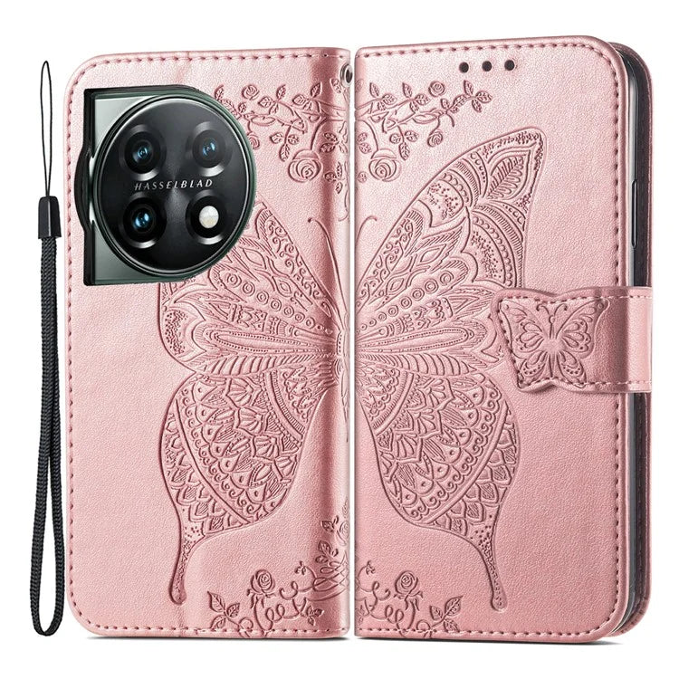 For OnePlus 12 5G Case PU Leather Butterfly Pattern Magnetic Flip Phone Cover