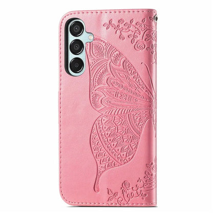 For Samsung Galaxy M15 5G Case Butterfly Pattern PU Leather Hand Strap Wallet Purse Phone Cover